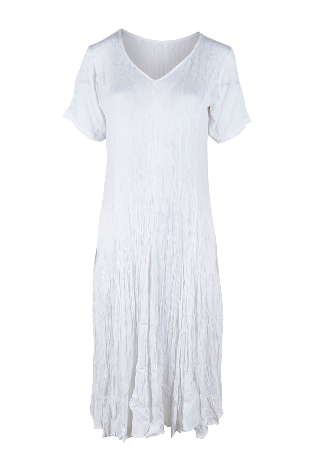Product shot of the Essentials Godet Short Sleeve Dress in colour White (White), from the front