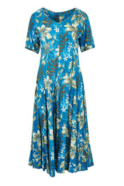 Product shot of the Short Sleeve Godet Dress in colour Miramar, from the front