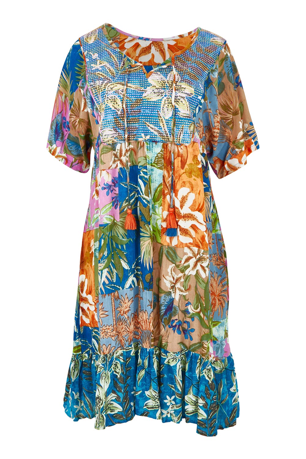 Product shot of the Bib Dress in colour Miramir, from the front