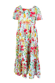 Product shot of the Square Neckline  Midi Dress – Print in colour Print, from the front