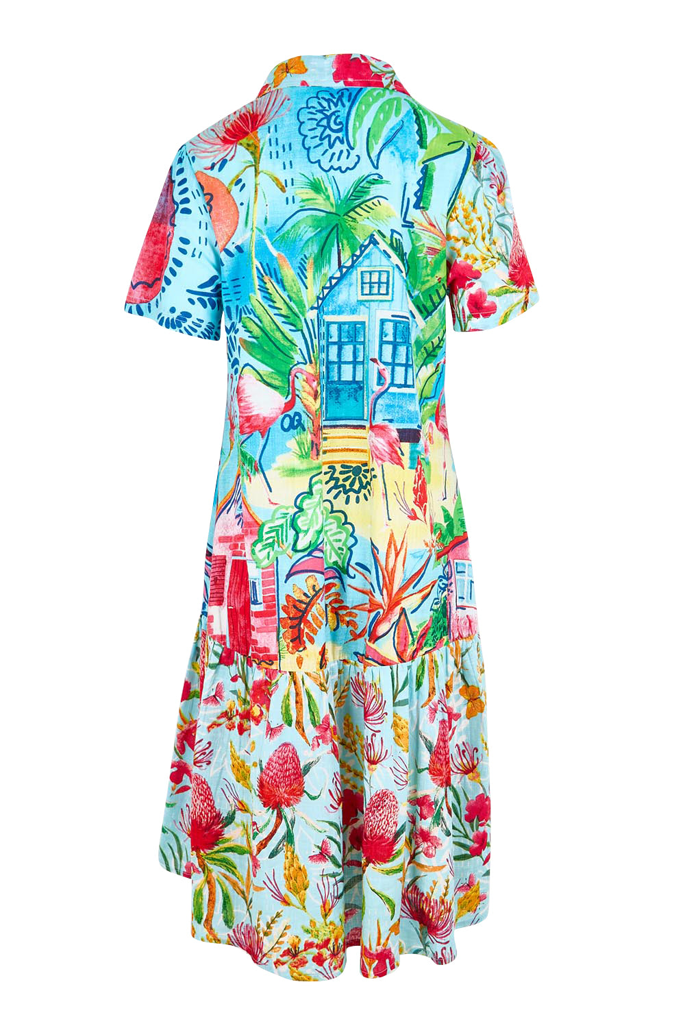 Product shot of the Long Patch Dress – Print in colour Print, from the back