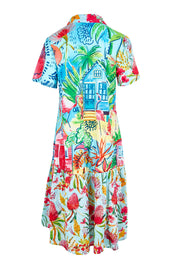 Product shot of the Long Patch Dress – Print in colour Print, from the back