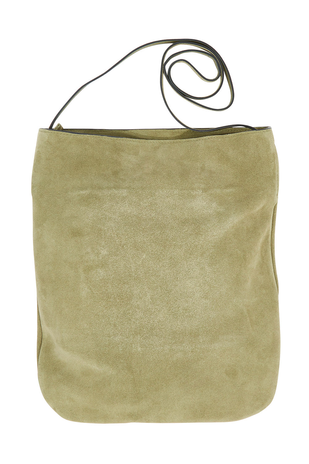 Product shot of the Suede Slouchy Bag in colour Olive (Green), from the front