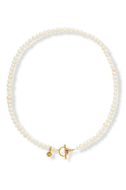 Product shot of the Pearl Fob Necklace in colour Pearl (White), from the front