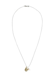 Product shot of the Dreamweaver Necklace in colour Safetravel (Metallics), from the front