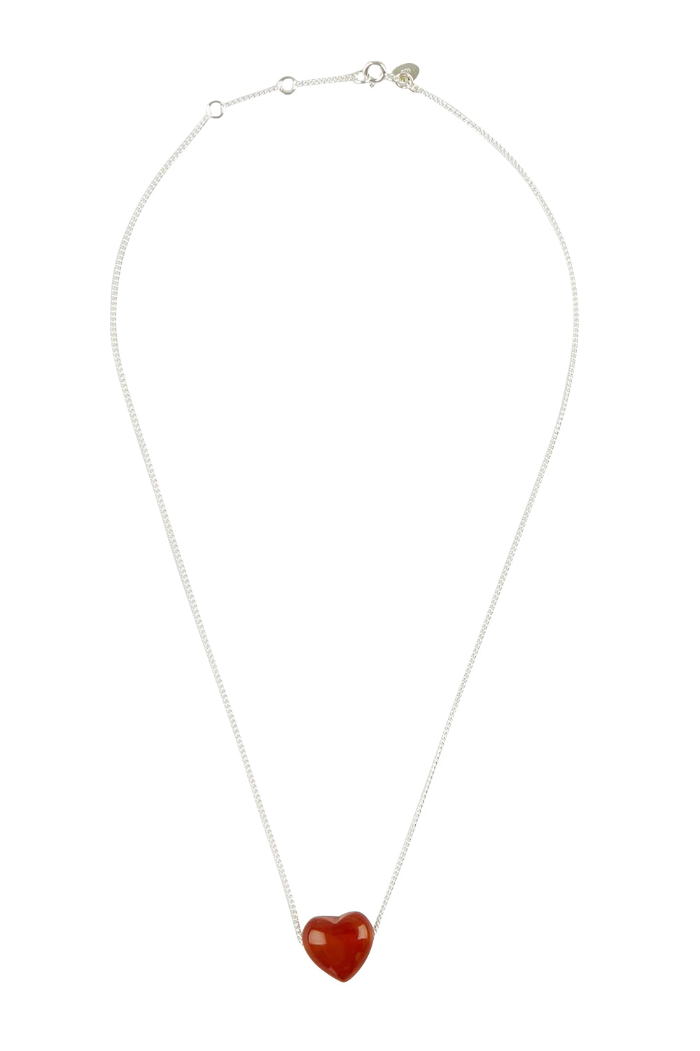 Product shot of the Heartstone Adjustable Stirling Silver Necklace in colour Energy (Red), from the front