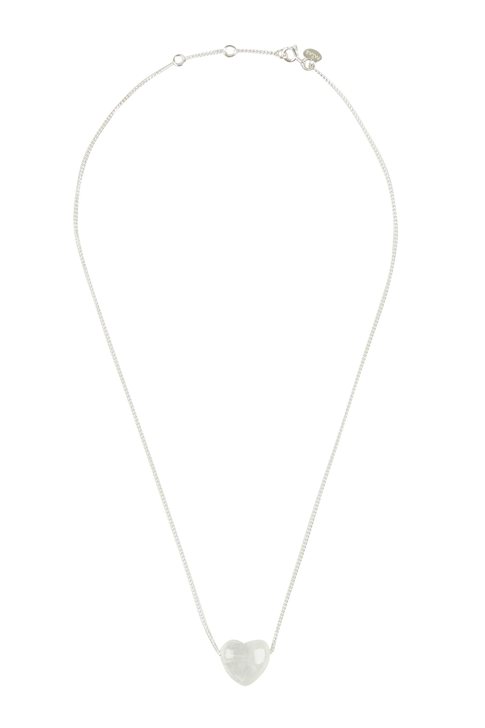 Product shot of the Heartstone Adjustable Stirling Silver Necklace in colour Healing (White), from the front