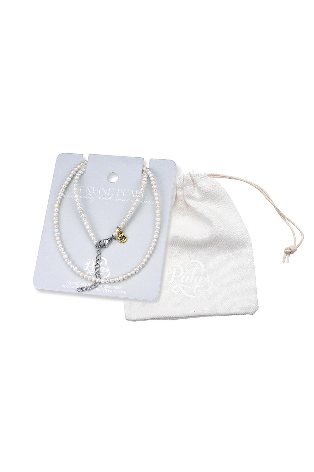 Product shot of the Healing Gems Classics Necklace - Pearl in colour Pearl, showing detail