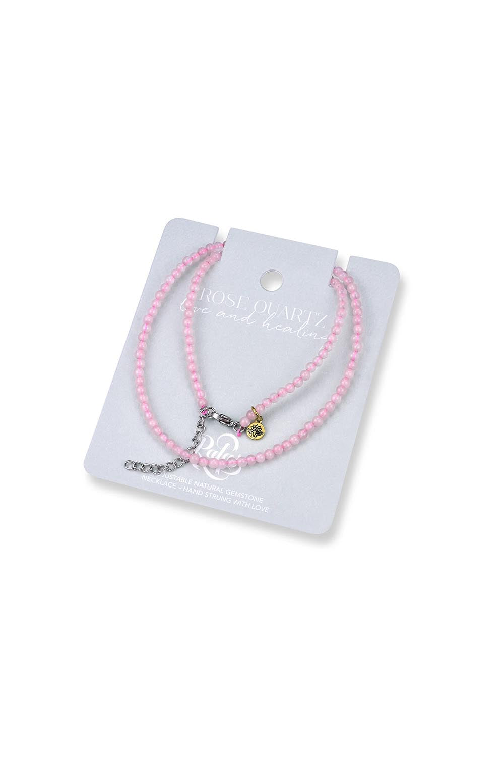 Product shot of the Healing Gems Classics Necklace - Rosequartz in colour Rosequartz, from the back