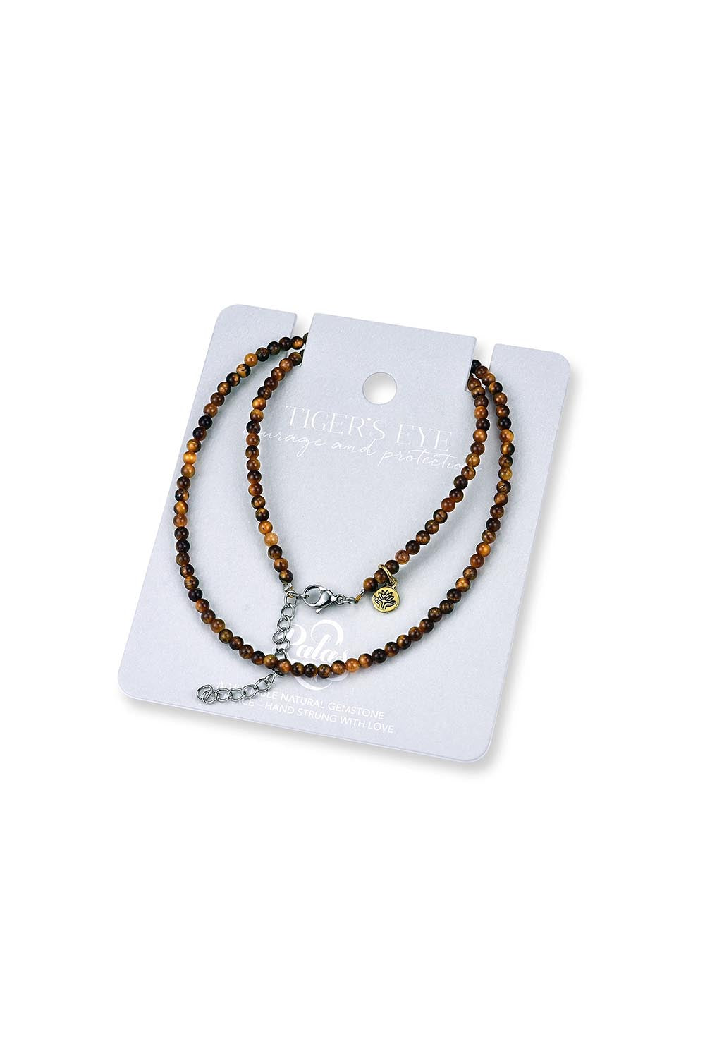 Product shot of the Healing Gems Classics Necklace - Tigerseye in colour Tigerseye, from the back