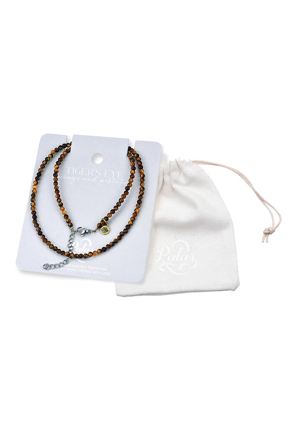 Product shot of the Healing Gems Classics Necklace - Tigerseye in colour Tigerseye, showing detail