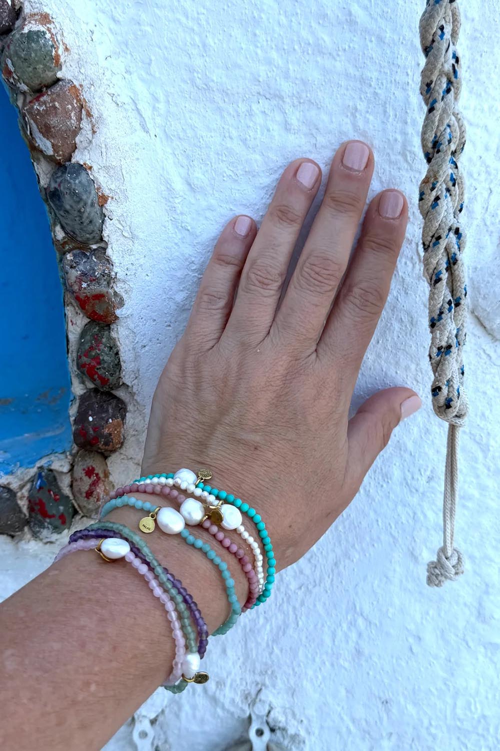 Product shot of the Luna Pearl Bracelet - Amazonite in colour Amazonite, from the back