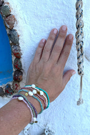 Product shot of the Luna Pearl Bracelet - Amazonite in colour Amazonite, from the back