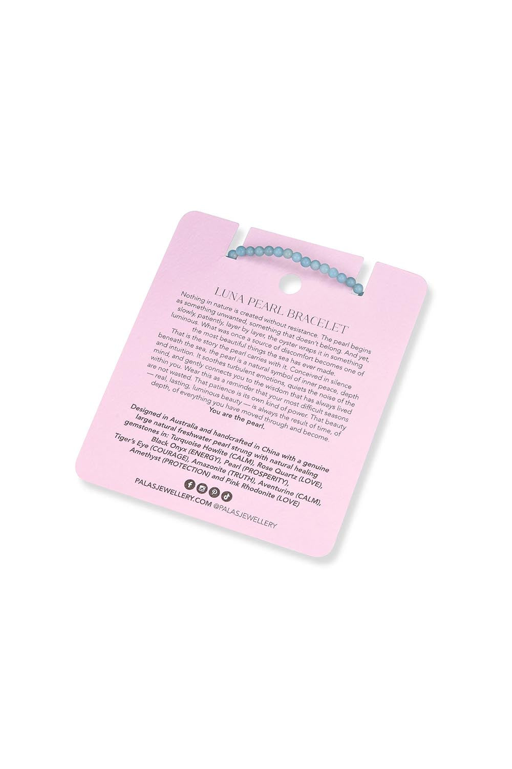 Product shot of the Luna Pearl Bracelet - Amazonite in colour Amazonite, showing detail