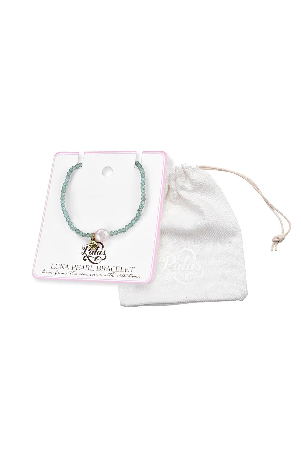 Product shot of the Luna Pearl Bracelet - Aventurine in colour Aventurine, showing detail