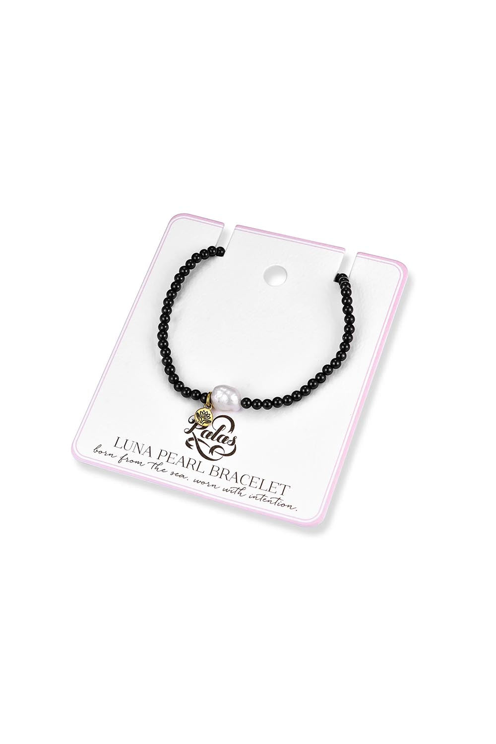 Product shot of the Luna Pearl Bracelet - Onyx in colour Onyx, from the back