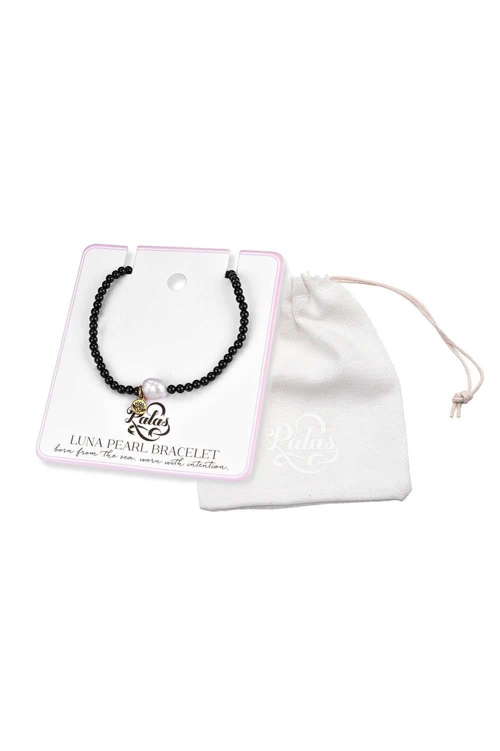 Product shot of the Luna Pearl Bracelet - Onyx in colour Onyx, showing detail