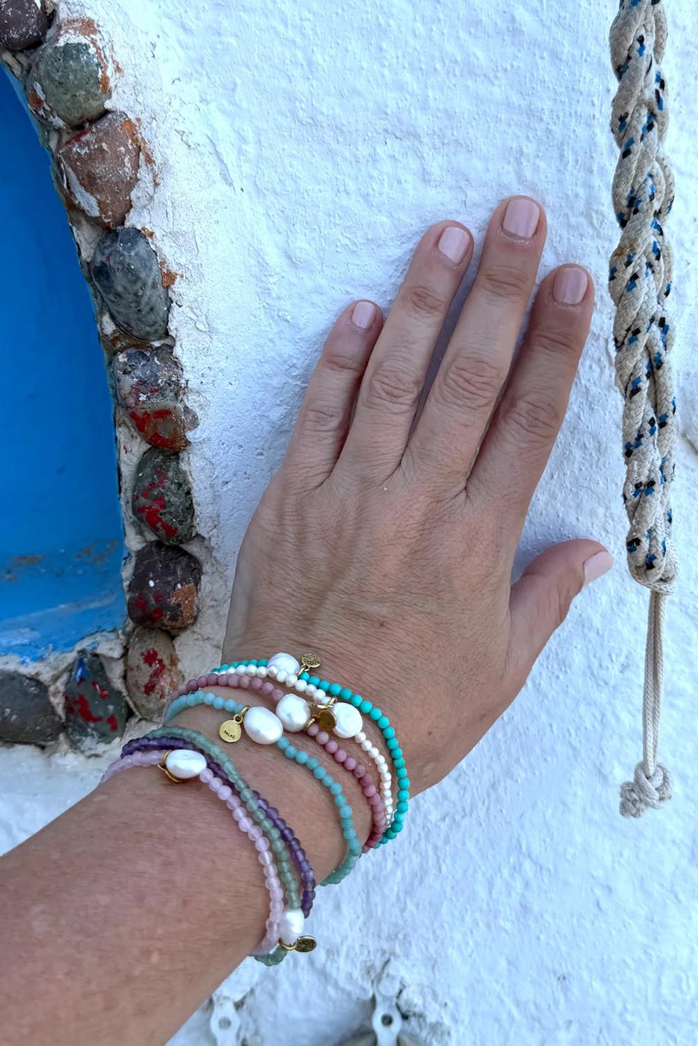 Product shot of the Luna Pearl Bracelet - Onyx in colour Onyx, from the front