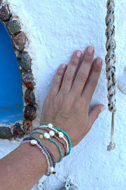 Product shot of the Luna Pearl Bracelet - Pearl in colour Pearl, from the back