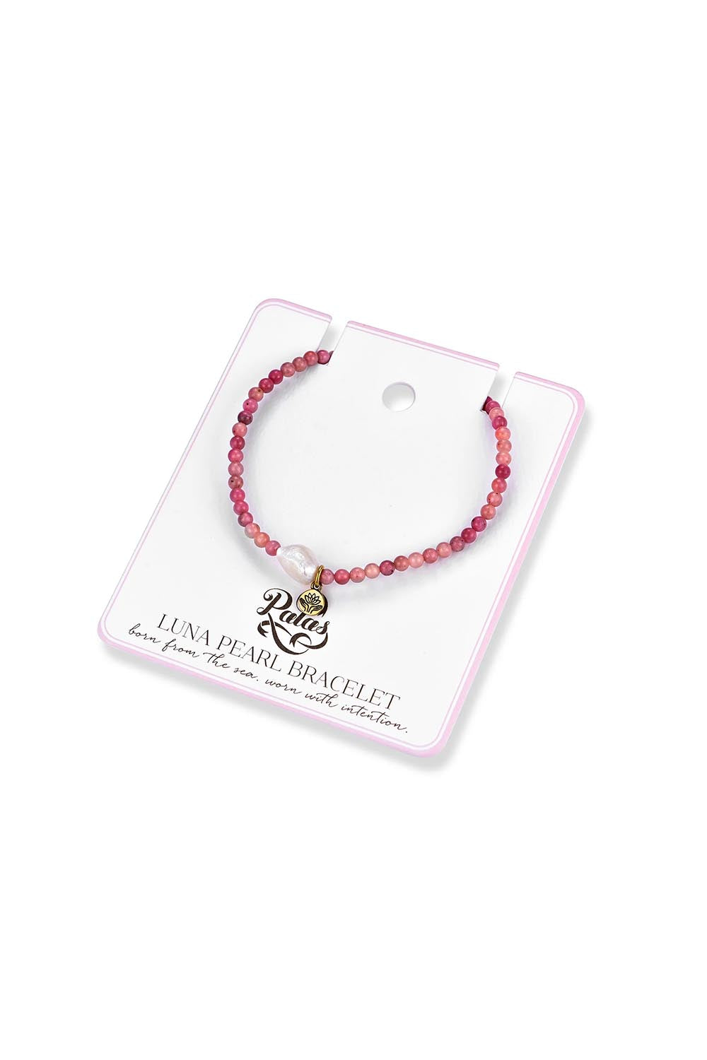 Product shot of the Luna Pearl Bracelet - Rhondonite in colour Rhondonite, from the back