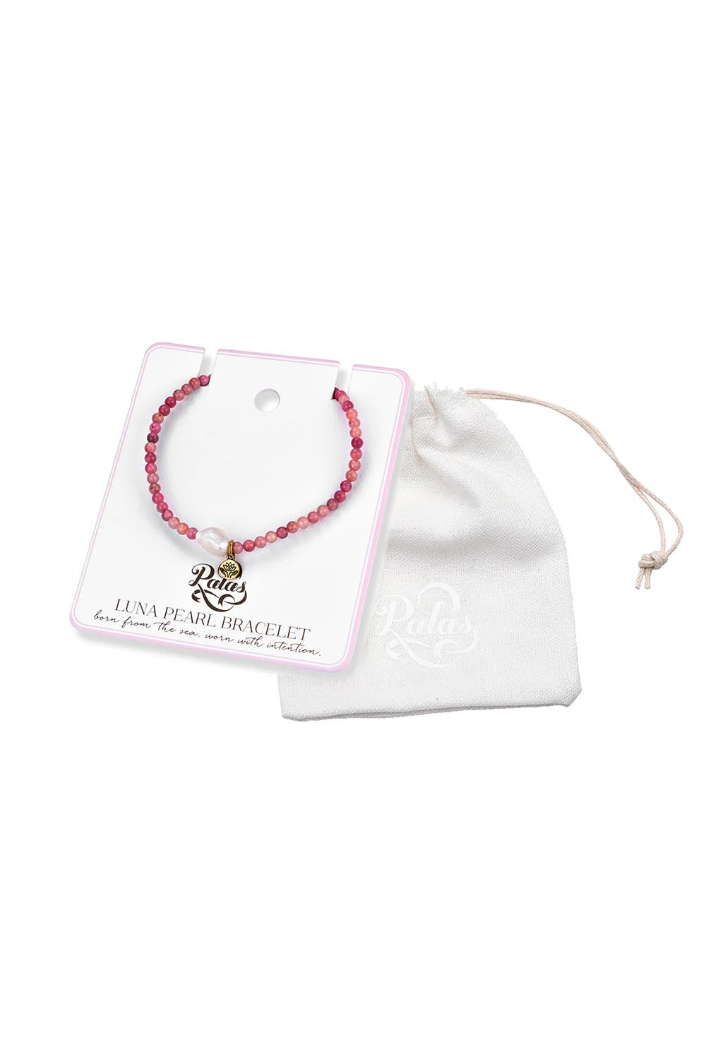 Product shot of the Luna Pearl Bracelet - Rhondonite in colour Rhondonite, showing detail