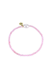 Product shot of the Luna Pearl Bracelet - Rosequartz in colour Rosequartz, from the front