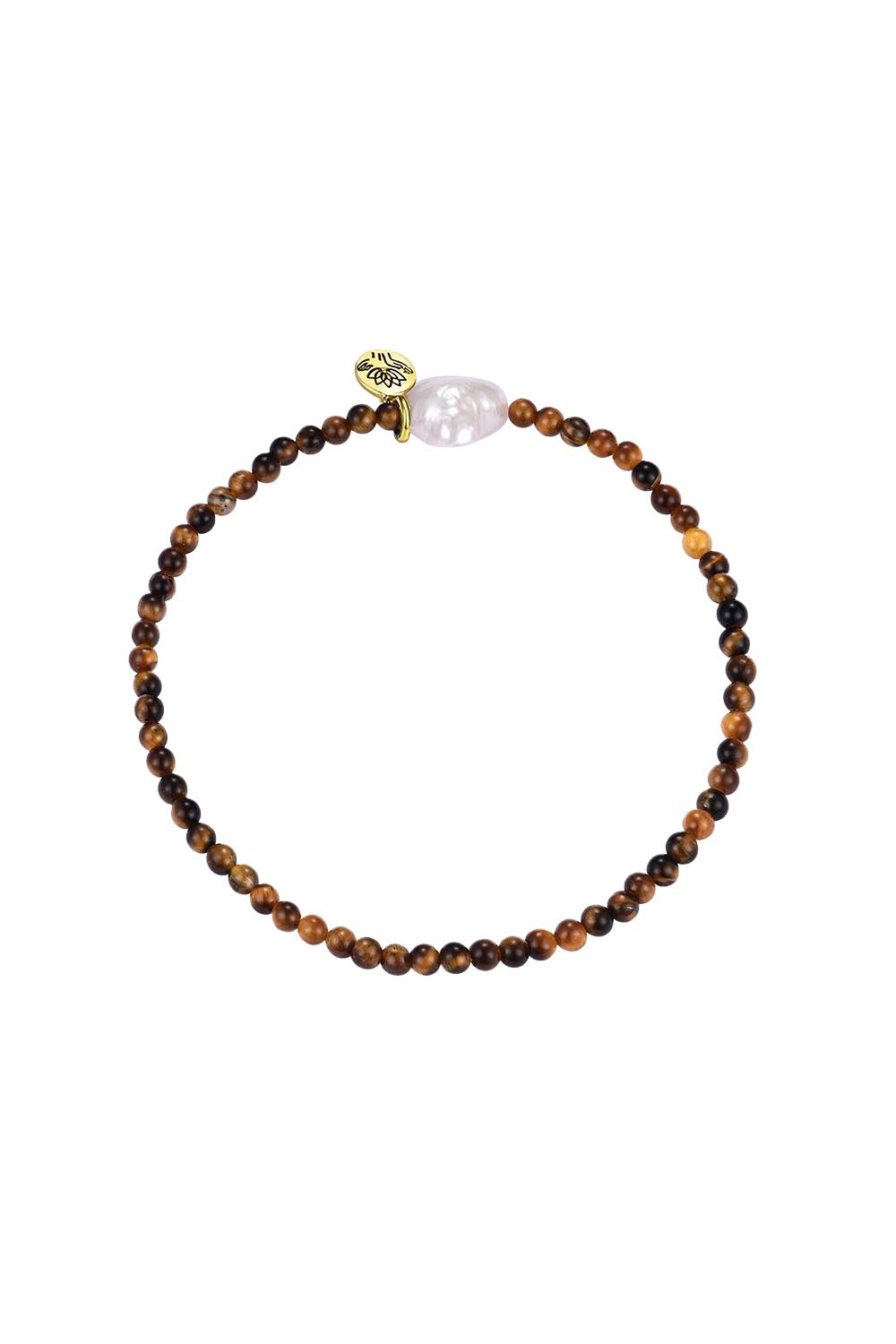 Product shot of the Luna Pearl Bracelet - Tigerseye in colour Tigerseye, from the front