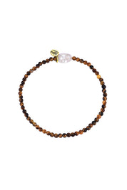 Product shot of the Luna Pearl Bracelet - Tigerseye in colour Tigerseye, from the front