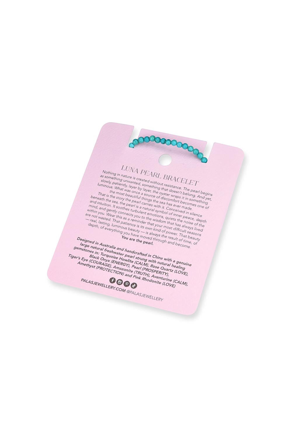 Product shot of the Luna Pearl Bracelet - Turquoise in colour Turquoise, showing detail