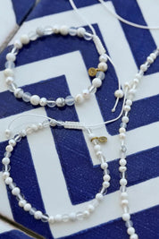 Product shot of the Spirit Stones Medium Bead Bracelet - Pearl in colour Pearl, from the back