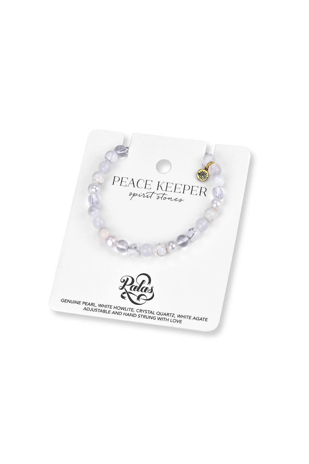 Product shot of the Spirit Stones Medium Bead Bracelet - Pearl in colour Pearl, from the back
