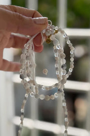 Product shot of the Spirit Stones Medium Bead Bracelet - Pearl in colour Pearl, showing detail