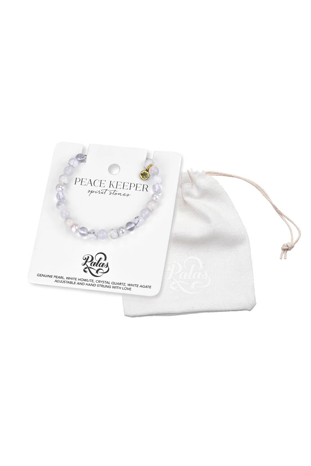 Product shot of the Spirit Stones Medium Bead Bracelet - Pearl in colour Pearl, showing detail