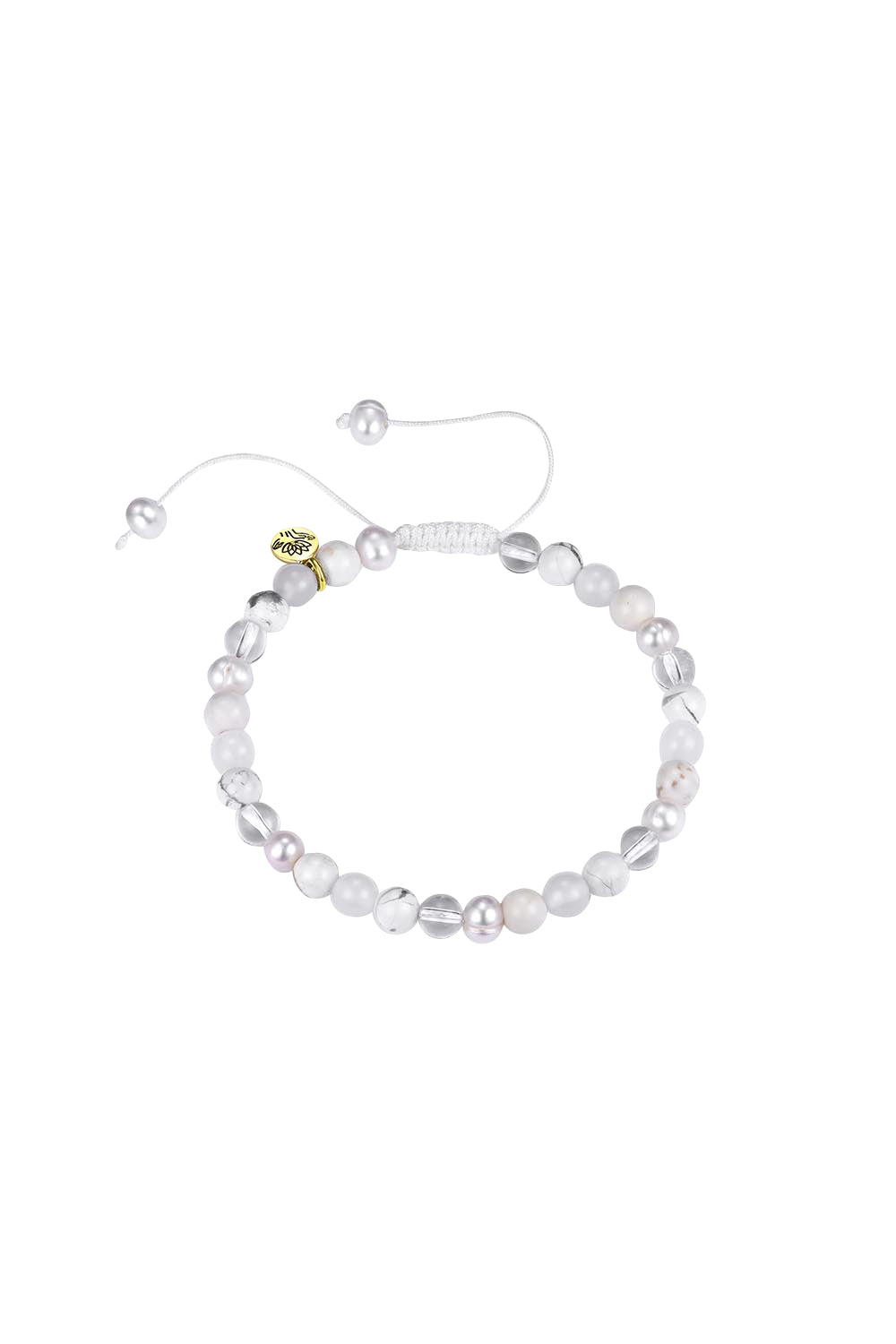 Product shot of the Spirit Stones Medium Bead Bracelet - Pearl in colour Pearl, from the front