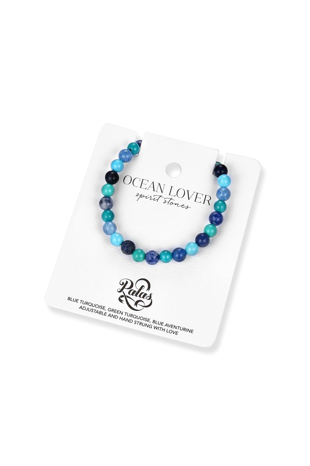 Product shot of the Spirit Stones Medium Bead Bracelet - Turquoise in colour Turquoise, from the back