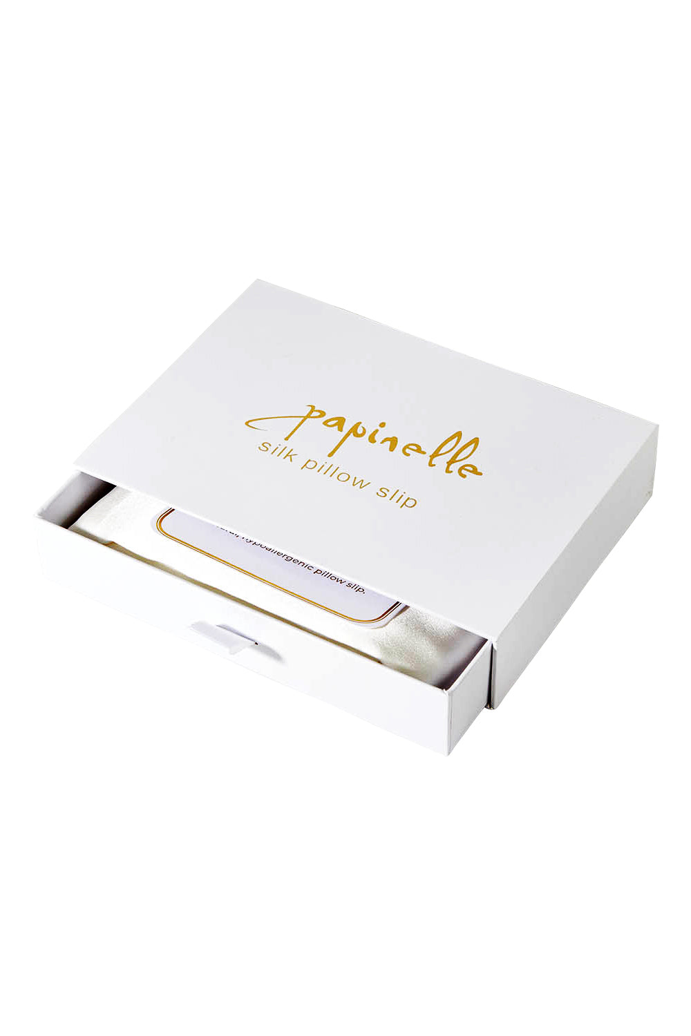 Product shot of the Audrey Boxed Silk Pillow Slip in colour White (White), from the front