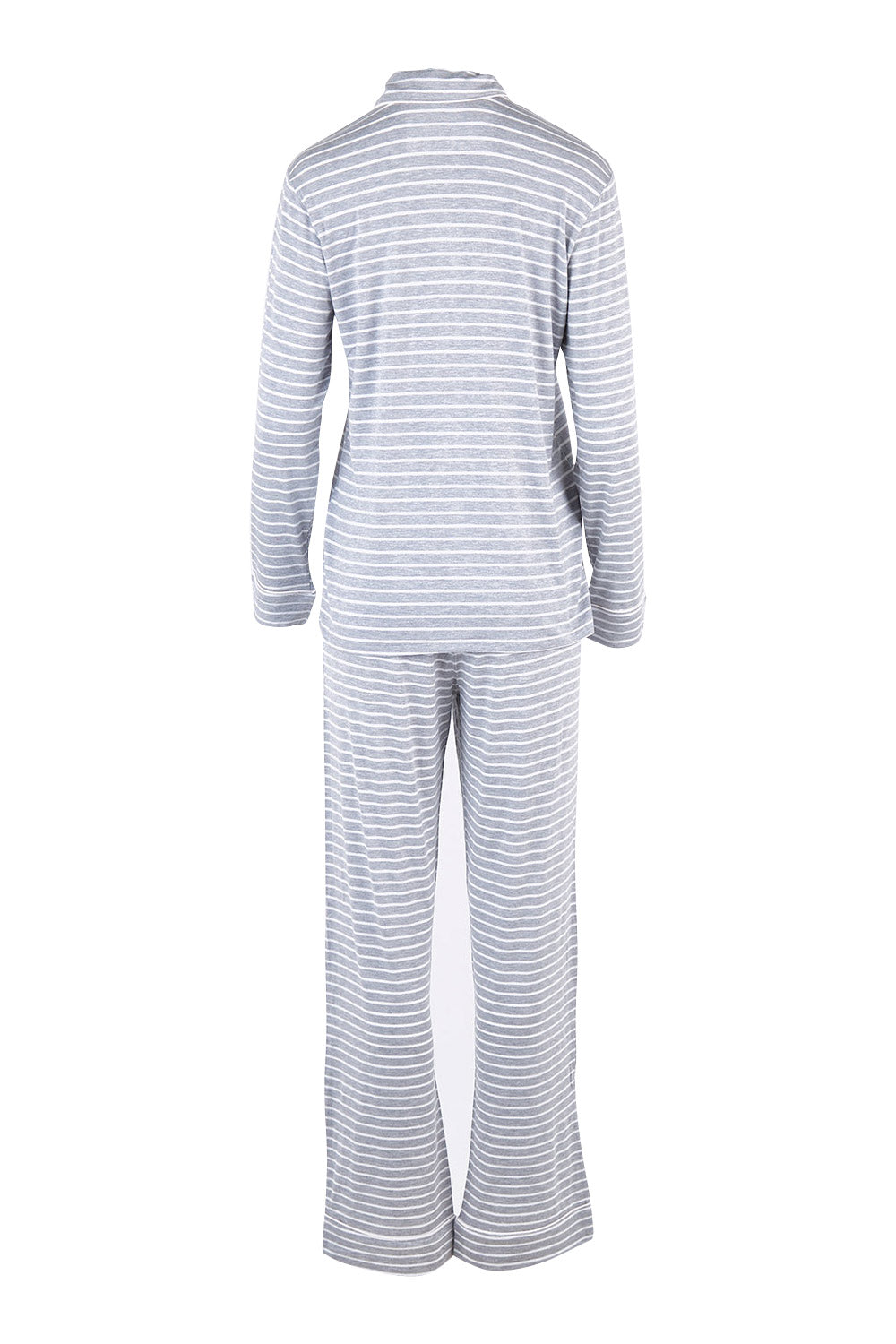 Product shot of the Modal Soft Kate PJ Set in colour Greystripe (Grey), from the back