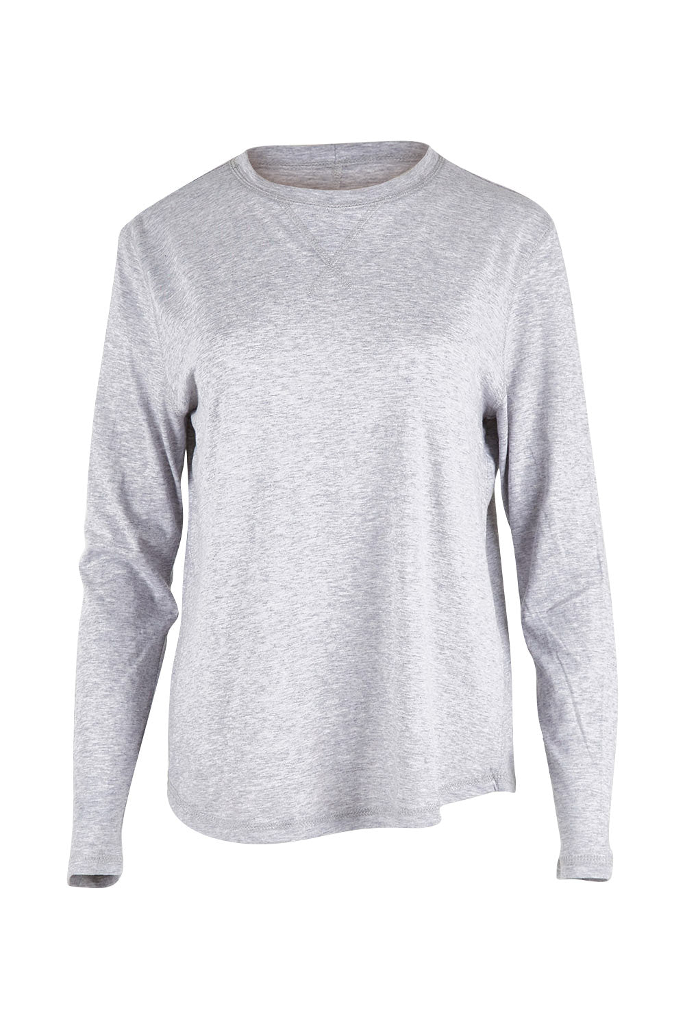 Product shot of the Organic Cotton Knit Long Sleeve Tee in colour Grey (Grey), from the front