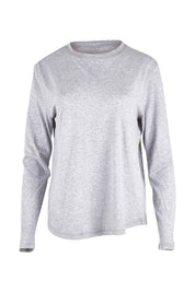 Product shot of the Organic Cotton Knit Long Sleeve Tee in colour Grey (Grey), from the front
