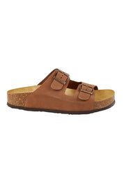 Product shot of the Lindo Leather Platform Sandals in colour Nubmoka, from the front
