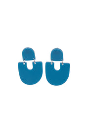 Product shot of the Moops Block Drop Earring in colour Navy (Blue), from the front