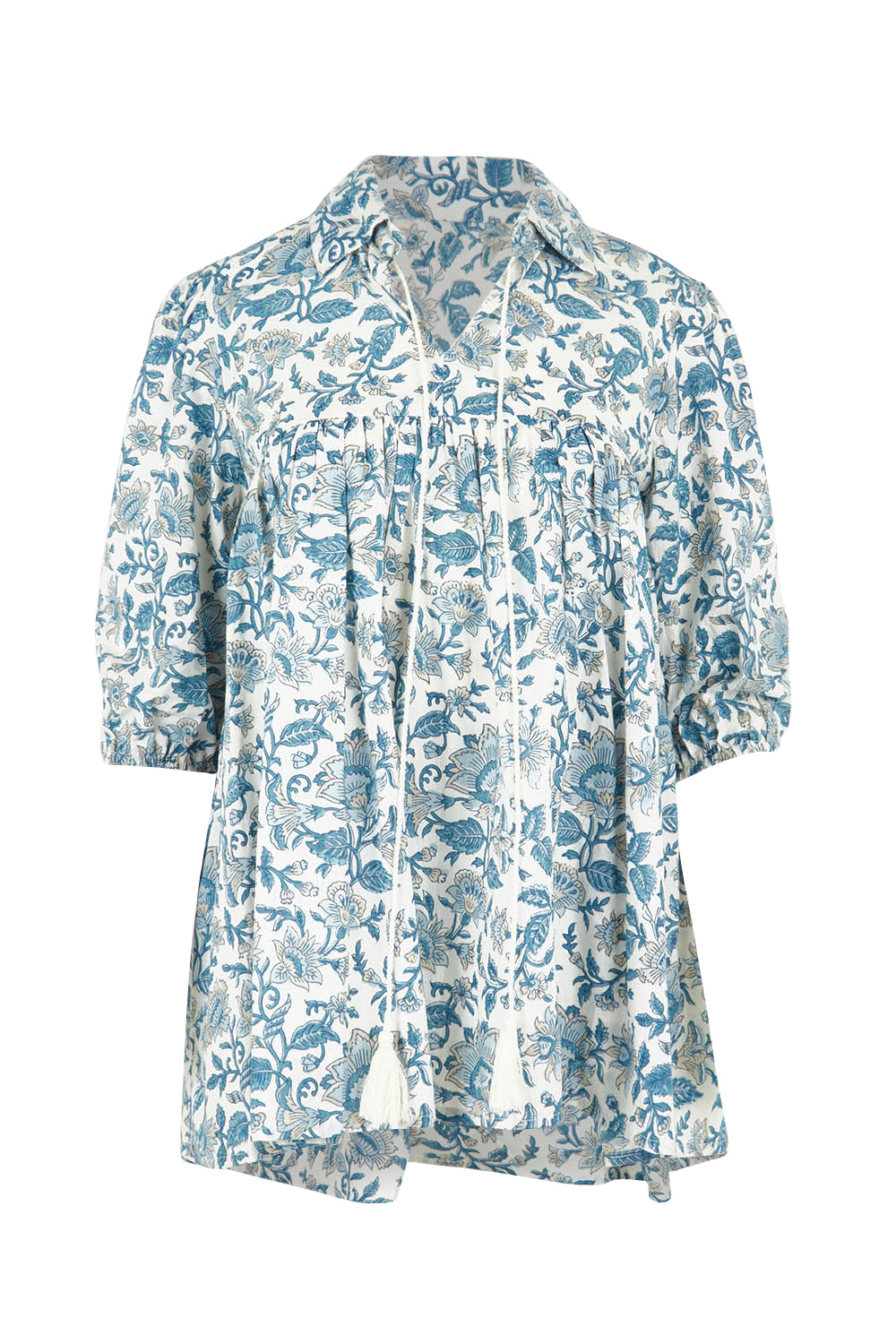 Product shot of the Cotton Flowy Top in colour Blue (Blue), from the front