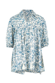 Product shot of the Cotton Flowy Top in colour Blue (Blue), from the front