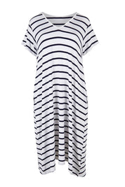 Product shot of the Tin colourShirt Dress - Stripe (White), from the front