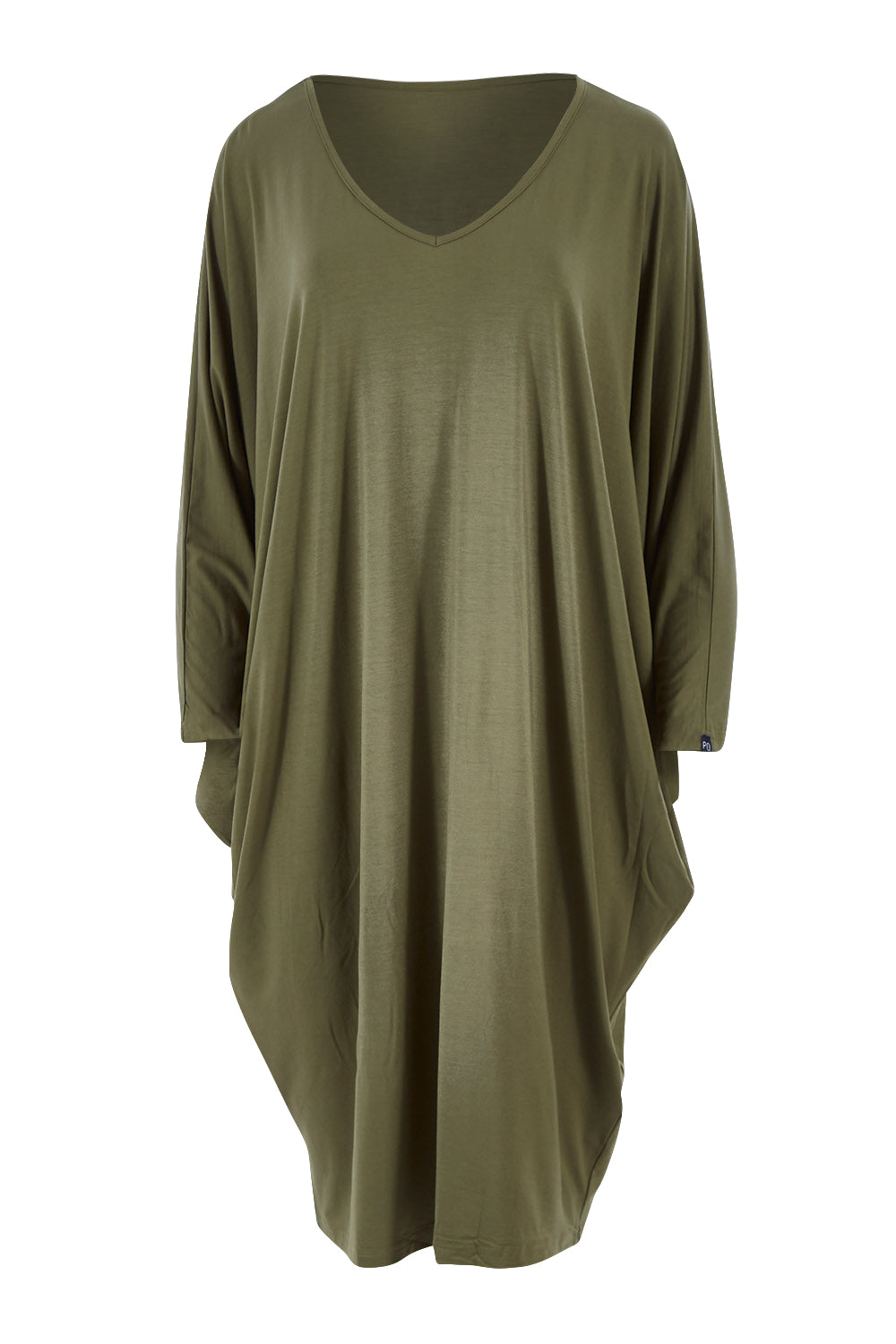 Product shot of the Long Sleeve Miracle Dress in colour Khaki (Green), from the front