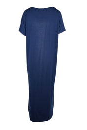 Product shot of the Destiny Round Neck Dress in colour Navy (Blue), from the back