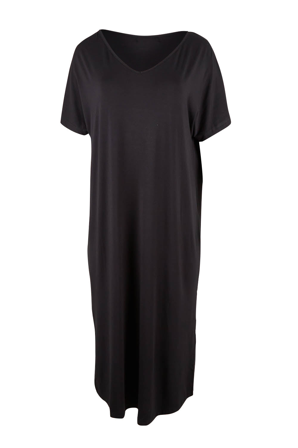 Product shot of the Fate V Neck Dress in colour Black (Black), from the front