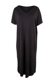 Product shot of the Fate V Neck Dress in colour Black (Black), from the front