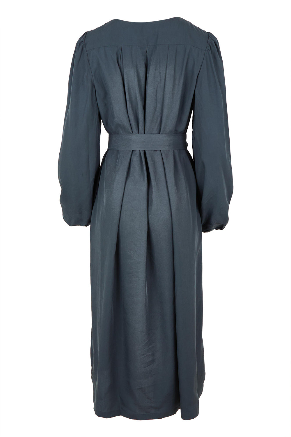 Product shot of the Jade Tencel Dress in colour Storm (Blue), from the back