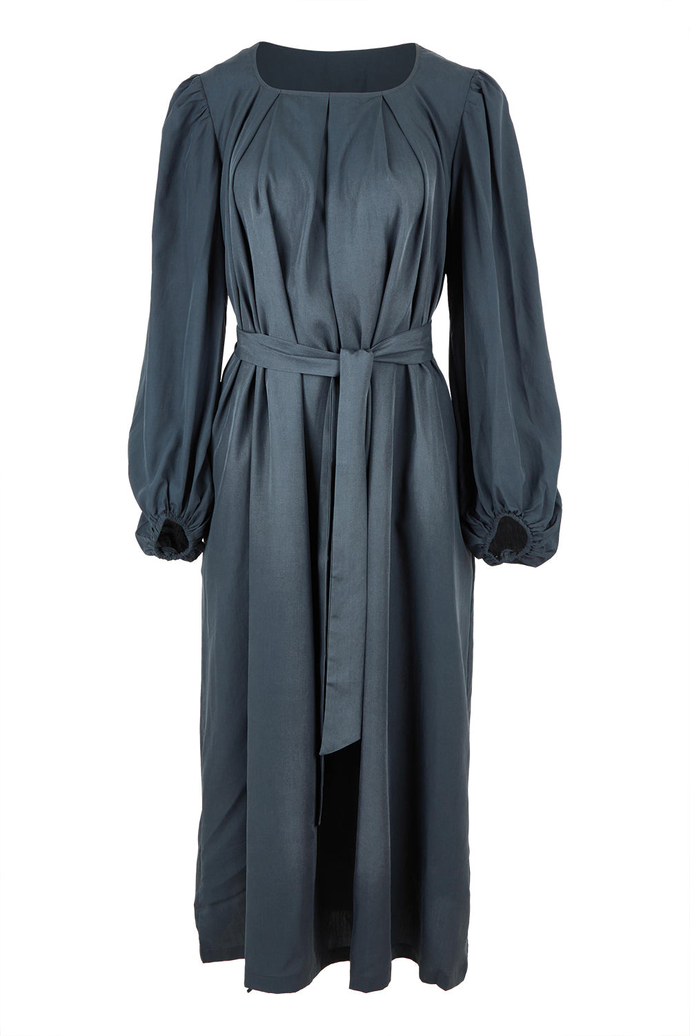 Product shot of the Jade Tencel Dress in colour Storm (Blue), from the front